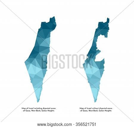 Vector Isolated Illustration Icons With Simplified Blue Silhouettes Of Israel Map (including And Wit