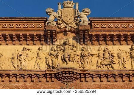 Barcelona, Spain - May 15, 2017: Details Of The The Arc De Triomf. It Was Built By Architect Josep V
