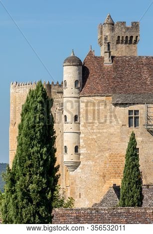 The Medieval Chateau De Beynac Rising On A Limestone Cliff Above The Dordogne River. France, Dordogn