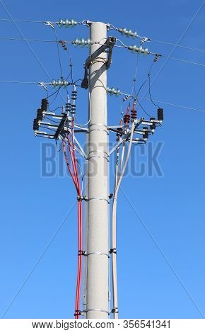 Pole With The Electrical Switch For Interventions On Electrical High Voltage Cables