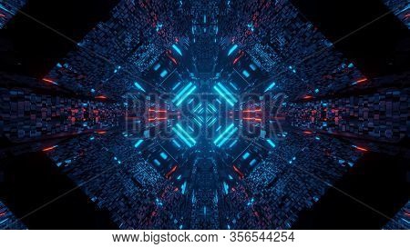 Futuristic 3d Illustration Background Walllpaper With A Sci-fi Space Ship Hangar Tunnel Corridor Pas