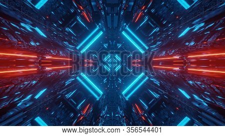 Futuristic 3d Illustration Background Walllpaper With A Sci-fi Space Ship Hangar Tunnel Corridor Pas