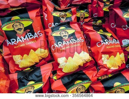 Samara, Russia - March 18, 2020: Packs Of Potato Chips Carambas Ready For Sale On The Shelf In Super