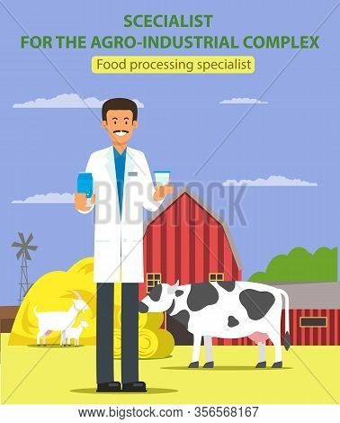 Food Processing Specialist. Specialist For Argo-industrial Complex. Man In White Coat On Background 