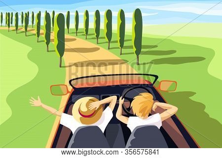 Travel By Car Open Top. Color Vector Illustration
