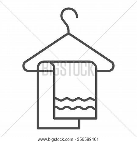Towel For Bathroom Thin Line Icon. Handtowel With Waves On Hanger Symbol, Outline Style Pictogram On