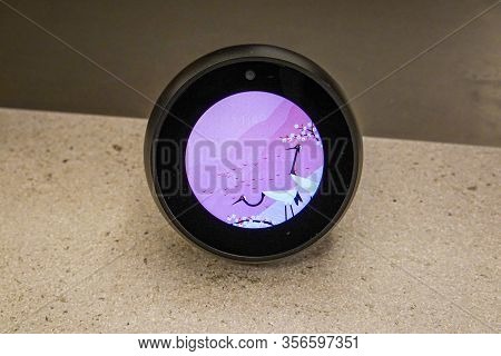 Seattle, Wa/usa-9/15/19: An Amazon Alexa Spot For Sale An Amazon Bookstore.  Amazon Alexa, Known As 