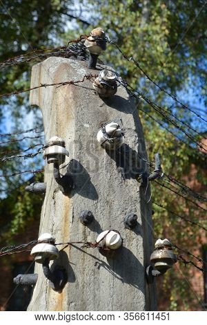 Auschwitz Birkenau Poland 09 17 17: Auschwitz Concentration Camp Fences Was A Network Of German Nazi