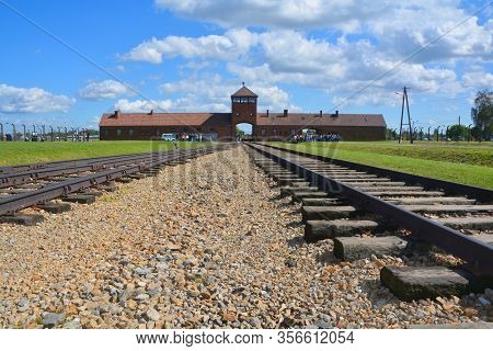 Auschwitz Birkenau Poland 09 17 17: Auschwitz Concentration Camp Entrance Was A Network Of German Na