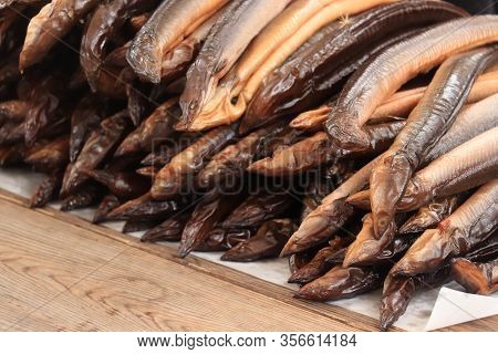 Fresh Smoked Eel At A Dutch Market, A Dutch Delicacy