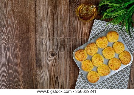 Cheese Bread Called Chipa In Baking Tray. Brazilian Cuisine.