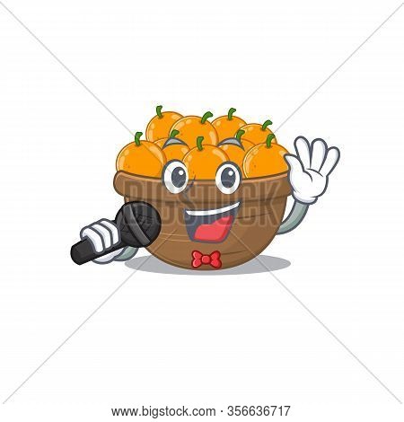 Cute Orange Fruit Basket Sings A Song With A Microphone