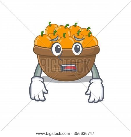 Cartoon Picture Of Orange Fruit Basket Showing Anxious Face
