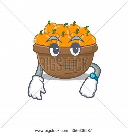 Orange Fruit Basket On Waiting Gesture Mascot Design Style