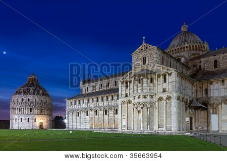 Baptistry and dome of Pisa after sunset, Tuscany, Italy
