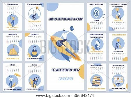 Inscription Motivation Calendar 2020 Cartoon. Motivational Calendar For Every Day. Airframe Template