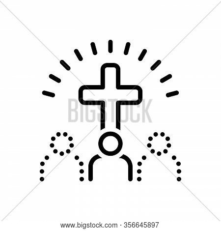 Black Line Icon For Belief Faith Trust Cross Worship Homage Mythology Bible Catholic Church Religion