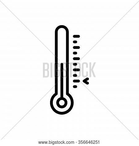 Black Line Icon For Normally Ordinarily Temperature Fahrenheit Celsius Degree Indicator Thermometer 