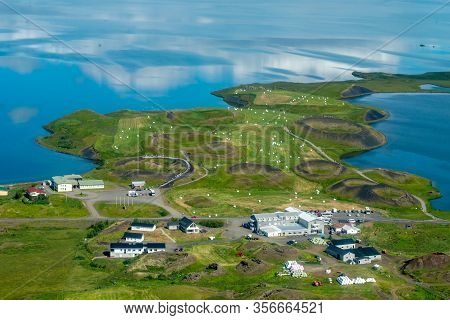 Volcanic Craters In Iceland Aerial View From Above, Myvatn Lake