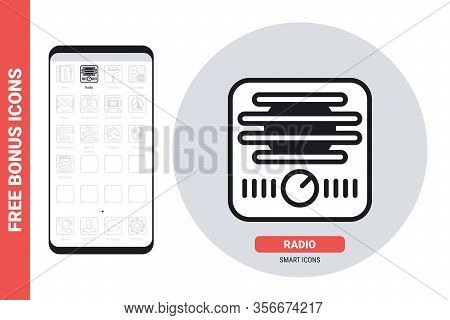 Radio Application Or Receiver Icon For Smartphone, Tablet, Laptop Or Other Smart Device With Mobile 