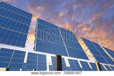 3d Rendering Of A Electricity Plany With Solar Panels