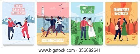 Couples In Love Poster. Vector Illustration Set. Couple Love Girl And Boy, Romantic Card Relationshi