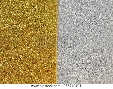Bright Glittery Golden Yellow And Half Silver Gray Background With Many Glitter
