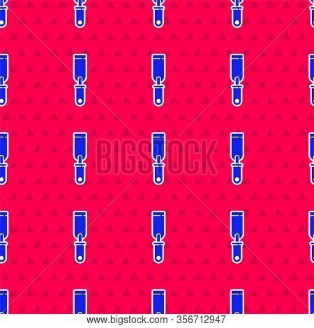 Blue Rasp Metal File Icon Isolated Seamless Pattern On Red Background. Rasp For Working With Wood An