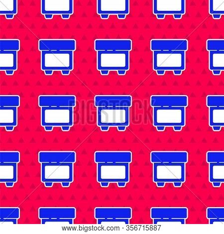 Blue Fuse Of Electrical Protection Component Icon Isolated Seamless Pattern On Red Background. Melti