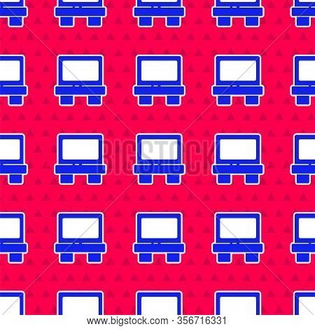 Blue Fuse Of Electrical Protection Component Icon Isolated Seamless Pattern On Red Background. Melti