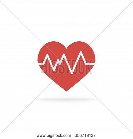 Heart Pulsing Icon In Flat Design With Shadow. Health Day In World. Vector Eps 10