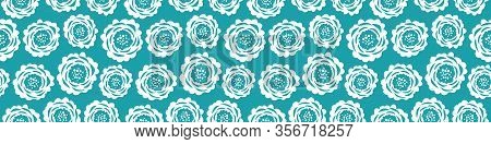 Abstract Floral Seamless Vector Repeat Border. Illustration Of Cut Out Style Scabious Flower Illustr