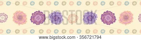 Abstract Floral Seamless Vector Repeat Border. Illustration Of Cut Out Style Scabious Flower Illustr