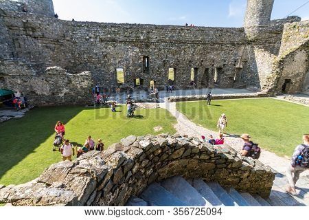 Editorial, Interior Of Harlech Castle With Tourists