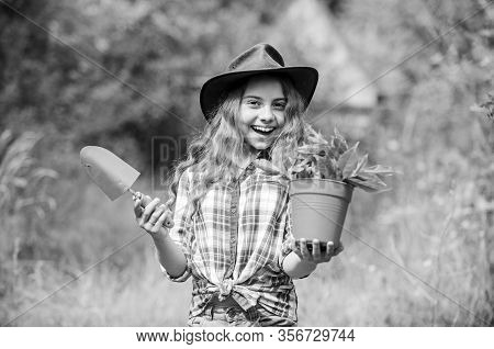 Happiness. Spring Season. Hellow Summer. Small Girl Planting With Shovel. Earth Day. Environment Eco