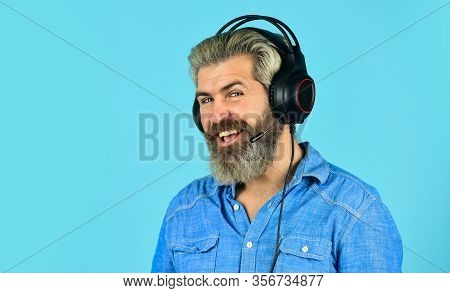 Time To Relax. Brutal Hipster Wear Earphone. Singing And Dancing. Enjoying His Favorite Music. Man L