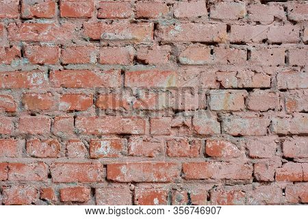 Photo Texture Brick Wall. Old Brick Stone Texture Background Red And Orange Color.