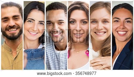 Happy Successful Multiracial Entrepreneurs Portrait Set. Positive Smiling Young Men And Women Of Dif