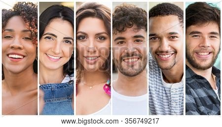 Happy Diverse Young People Of Different Races Portrait Set. Black, Caucasian, Latin Men And Women Mu