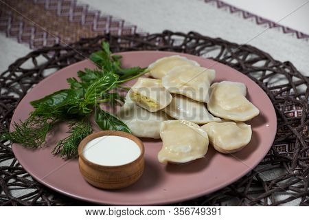 Dumplings With Potatoes, Homemade Traditional Ukrainian Dish Varenyky