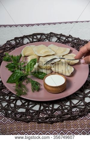Dumplings With Potatoes, Homemade Traditional Ukrainian Dish Varenyky