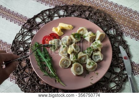 Meat Dumplings, Homemade Traditional Ukrainian Dish Pelmeni