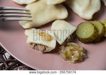 Dumplings With Pluck, Homemade Traditional Ukrainian Dish Varenyky