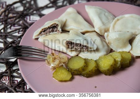 Dumplings With Pluck, Homemade Traditional Ukrainian Dish Varenyky