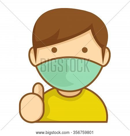 Simple Illustration Of Cute Boy With Brown Hair Wear A Mask
