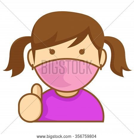 Simple Illustration Of Cute Girl With Brown Hair Wear A Mask