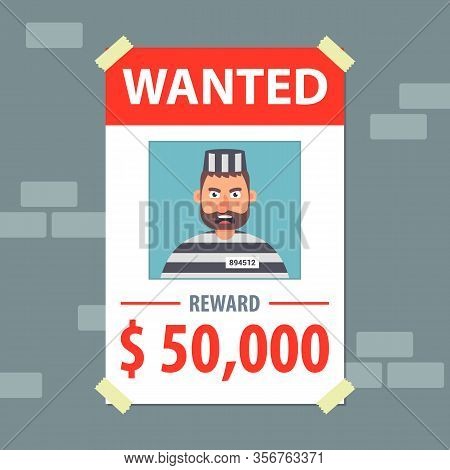 Wanted Flyer. Search For A Bandit. Flat Vector Illustration.