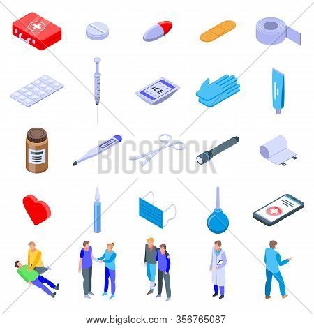 First Medical Aid Icons Set. Isometric Set Of First Medical Aid Vector Icons For Web Design Isolated