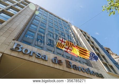 Barcelona, Spain - August 1, 2019: Building Of Borsa Stock Exchange Of Barcelona