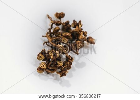 Rare, Wild Andaliman Pepper Spice From Northern Sumatra Isolated On White Background